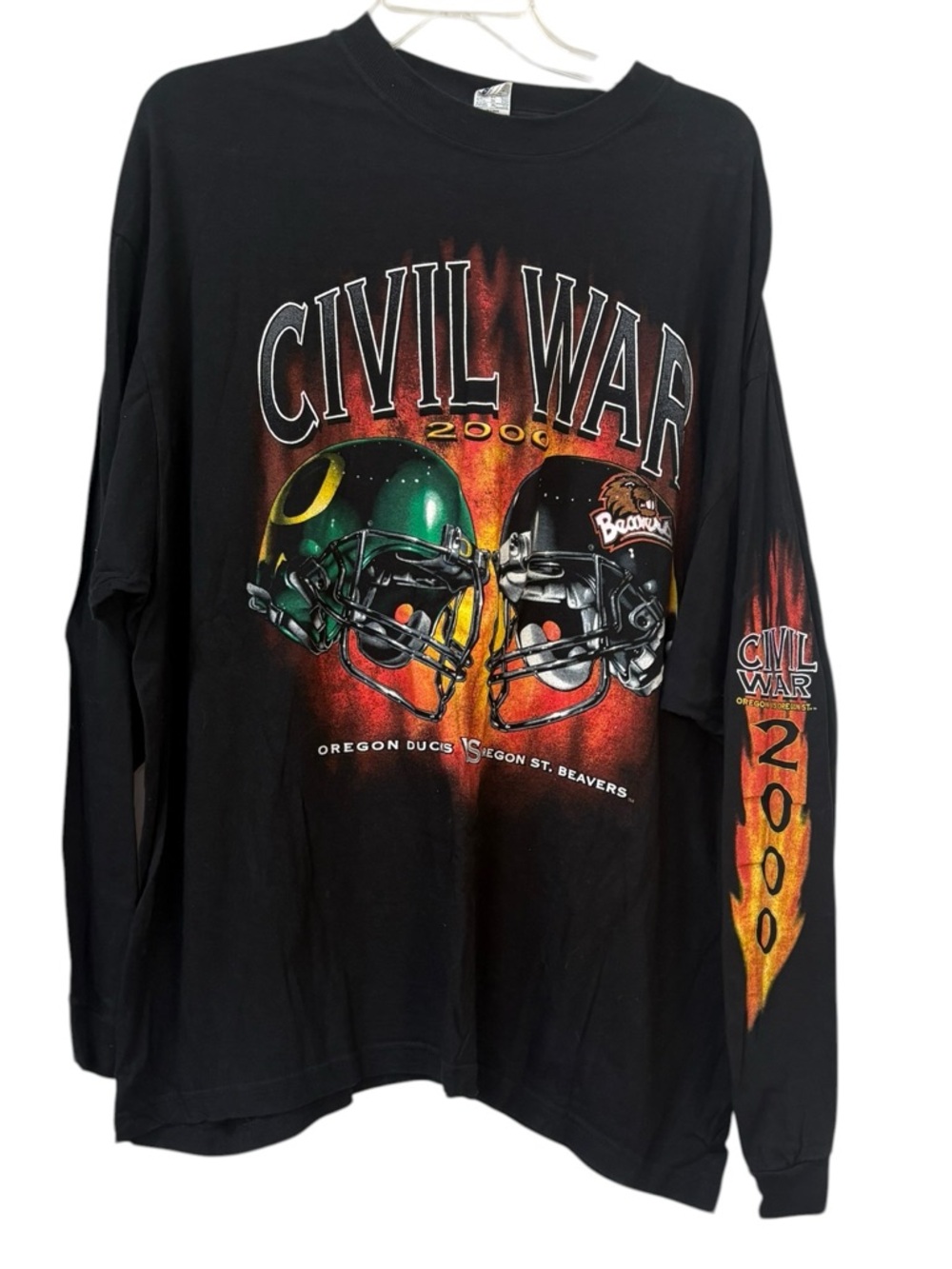 Vintage Civil War 2000 Oregon Ducks Beavers Black Graphic Flames T-shirt Mens XL